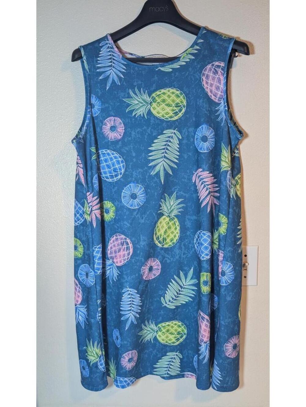 Women's Size Large Fun Pineapple Print Sleeveless Dress (Polyester/Spandex)